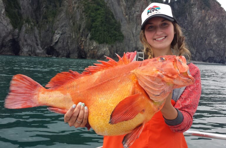 Rockfish-and-Lingcod-fishing-1-768×504 a person holding a fish in the water