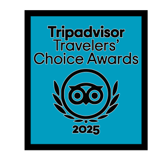 Tripadvisor Travelers' Choice Awards 2025 logo on a blue background.