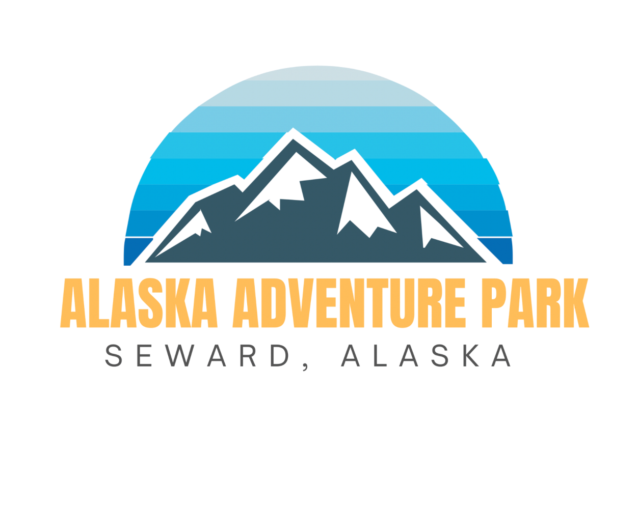 Logo with mountains and text: Alaska Adventure Park, Seward, Alaska.